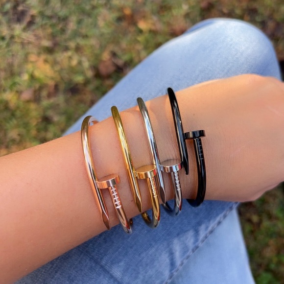 Nail Bracelet Gold Tone Love Bangle Cuff Stainless Steel Non-Tarnish Jewelry - Picture 2 of 9